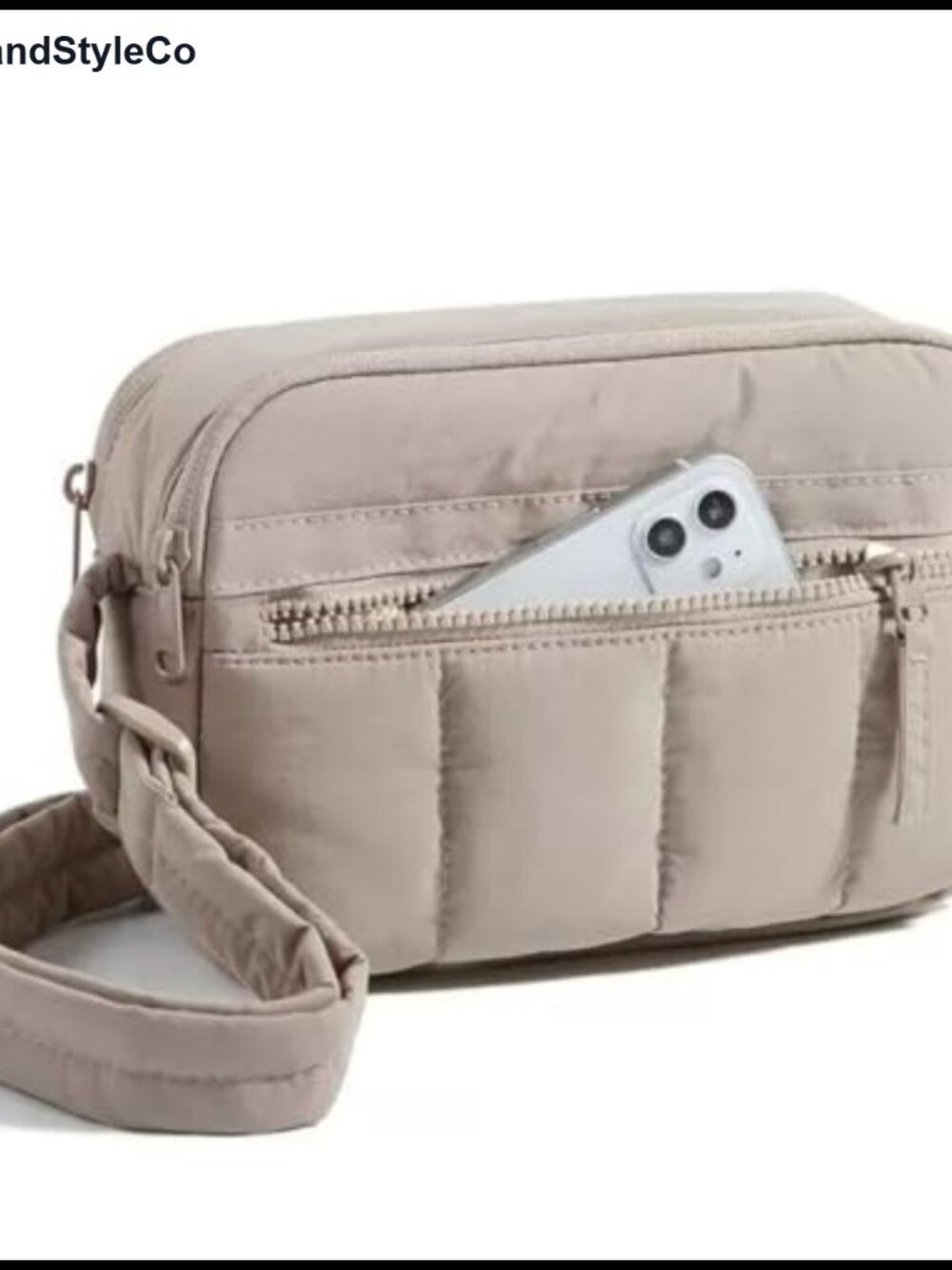 Water-Resistant Quilted Nylon Puffer Crossbody Purse, Dual Zip Pockets,